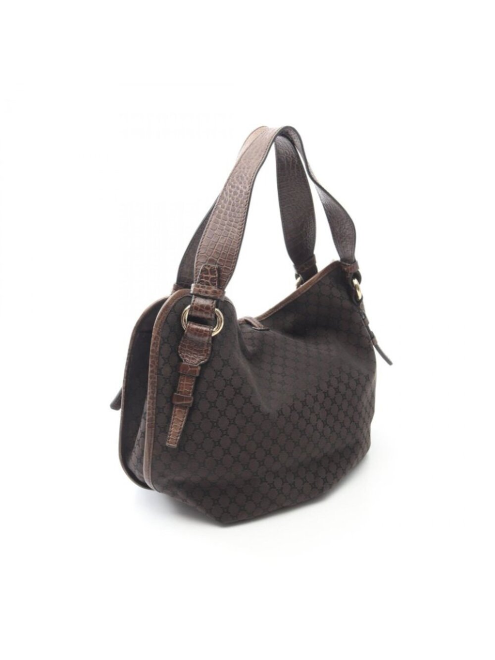 Celine Handbag Bittersweet Macadam Croco Embossed Dark Brown Canvas Leather - Picture 2 of 8